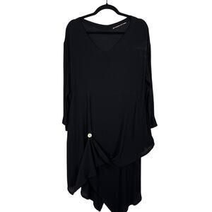 Simple People, Black Crinkle Rayon Dress, Lagenlook, Asymmetrical Hem, *READ*